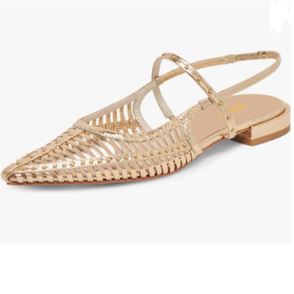 XYD Gold Caged Pointed Toe Studded Strappy Slingback Sandals Cut-out Dress Shoes - Picture 1 of 8